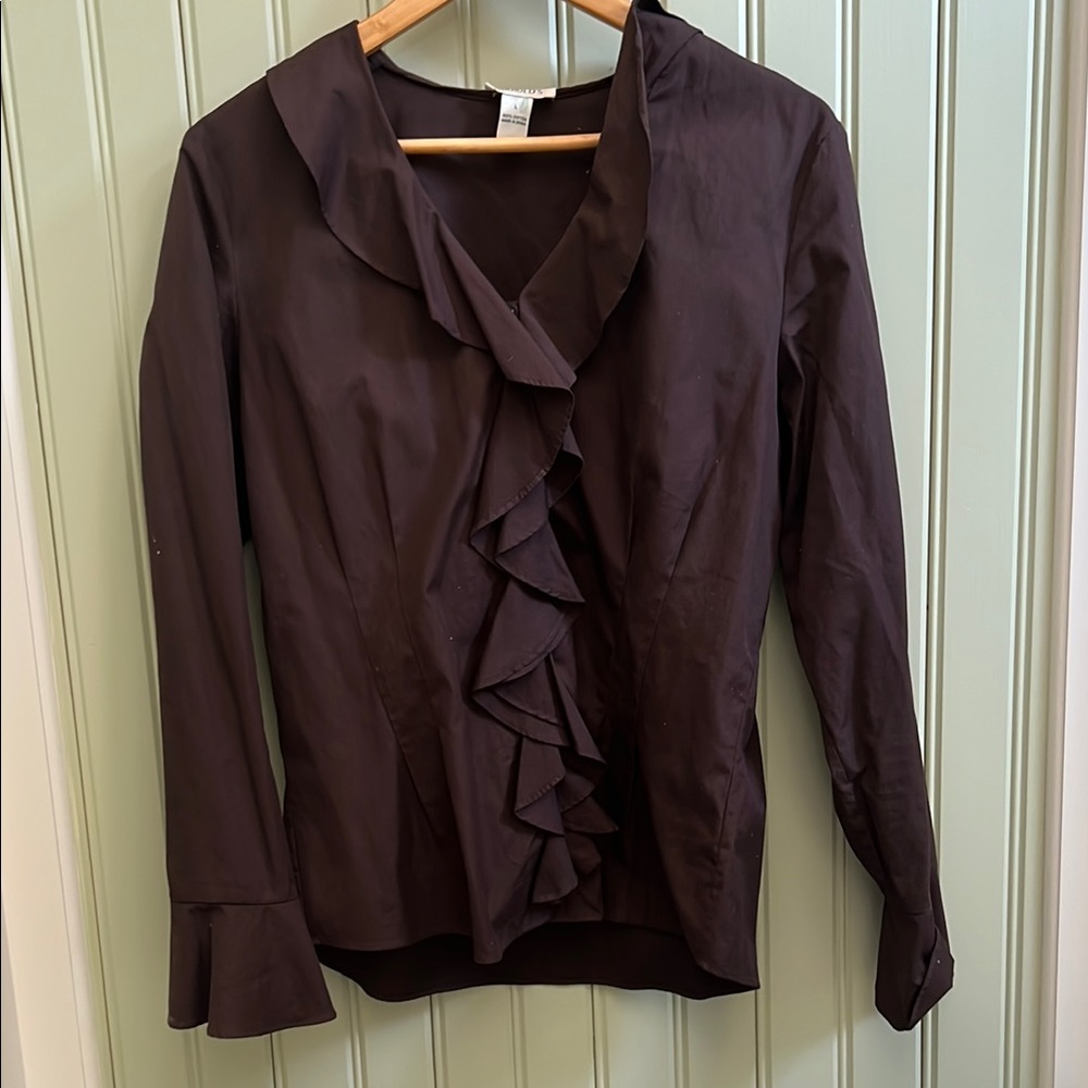 Elegant Brown Ruffle Blouse